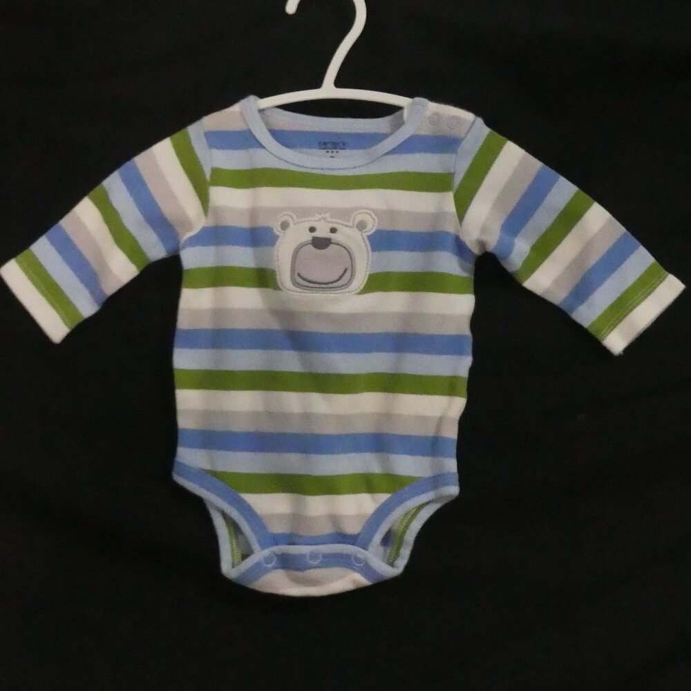 CARTER'S | 3 months | Striped Baby Bodysuit With Bear Applique | Snap Bottom